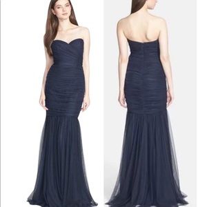 Amsale Mermaid Maxi Bridesmaids Navy Wedding Gown